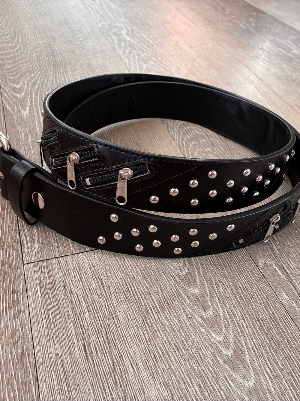 Hot Topic Black Studded Belt with Zip Details